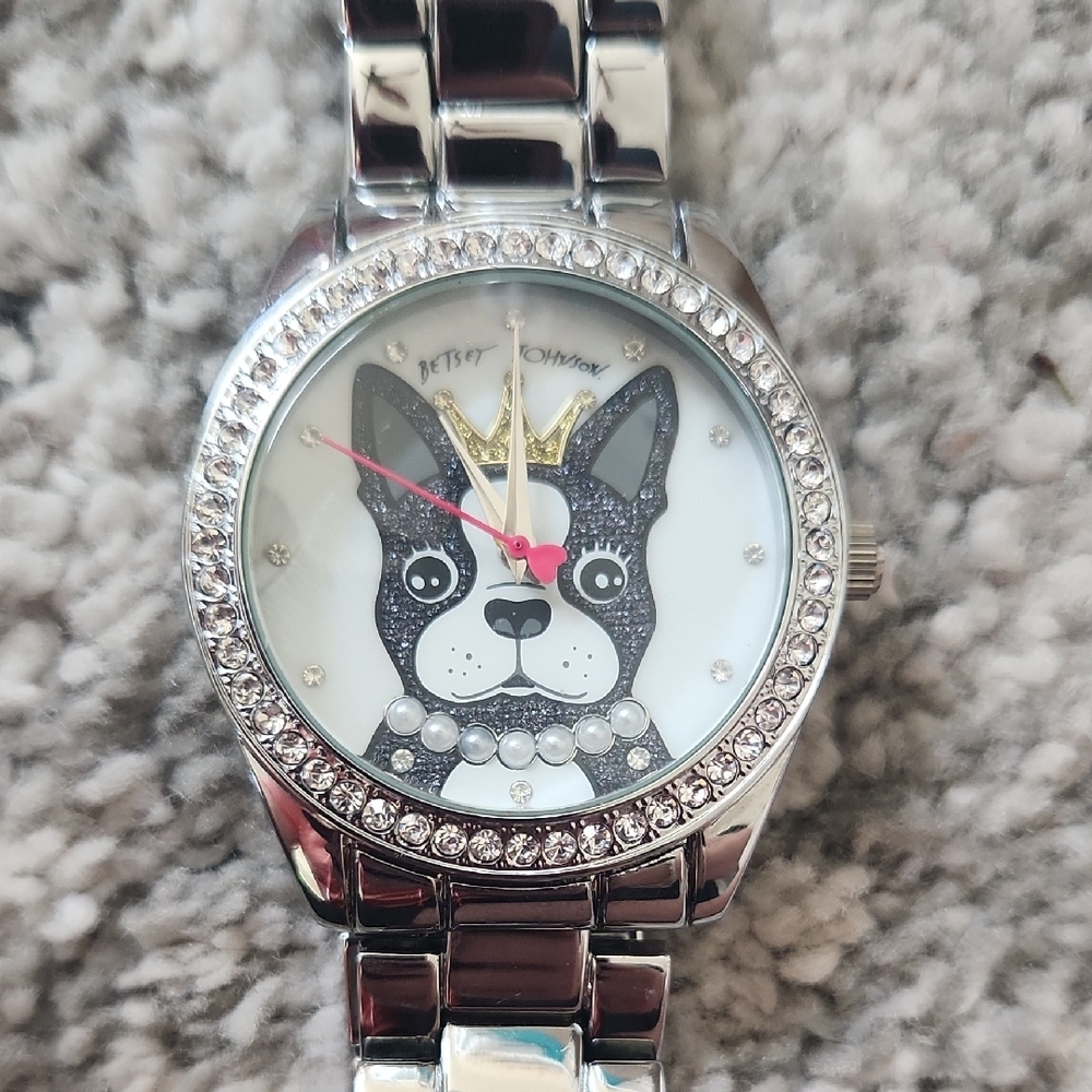 Betsy Johnson Silver Doggie Face Watch